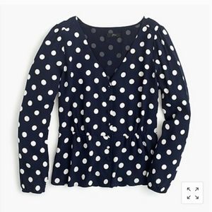 Long sleeve peplum top in crepe polka dot